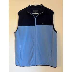 Crown & Ivy Vest Men's Medium Blue Fleece Full Zip Pockets Preppy Color Block